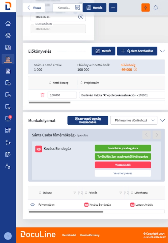 Vállalati digitalizációs platform tablet nézet