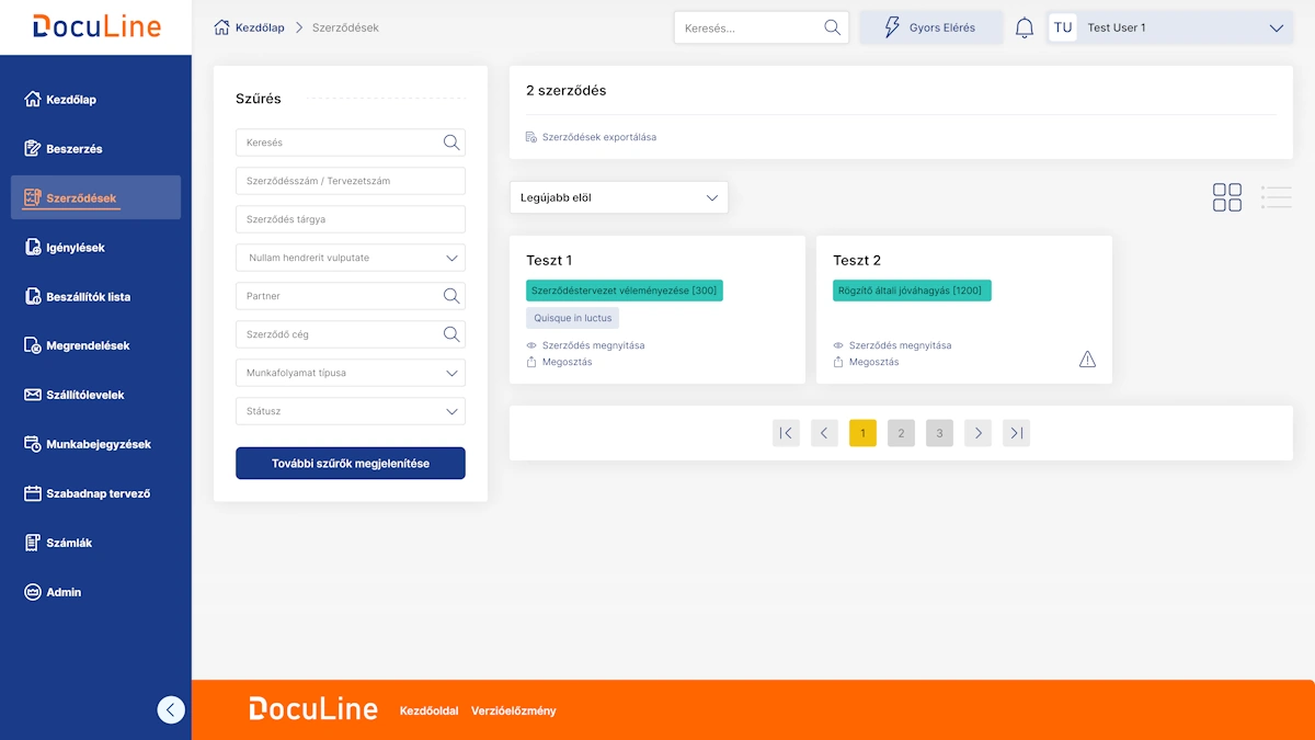 DocuLine szerződéséletciklus-kezelés modul